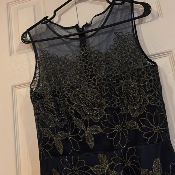 Tahari Navy Sheer Embroidered Fit and Flare mini party dress - Picture 6 of 15